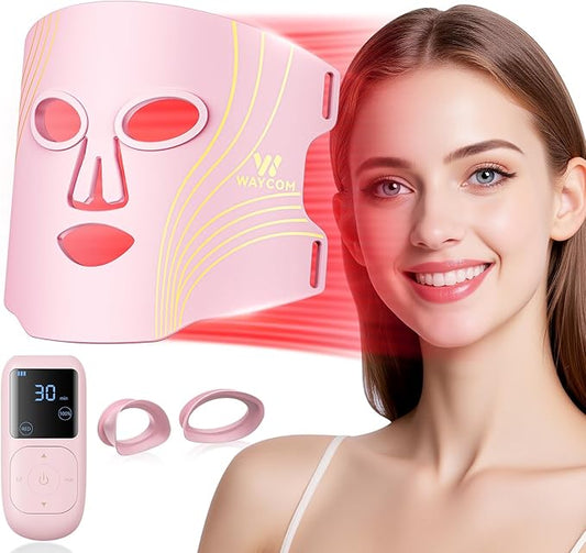 WAYCOM Red Light Therapy for Face: FDA-Cleared 4-Modes Portable LED Light Therapy Mask for Skincare- 400 LEDs Infrared & Red Light Mask at Home Travel with Timing Function Remote & Eye Protection
