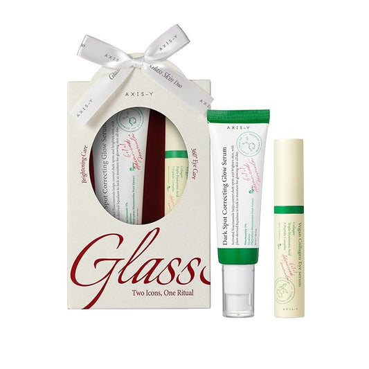 AXIS-Y Glass Skin Duo Korean Skin Care Set - Travel Essentials Holiday Gift with Dark Spot Correcting Glow Serum Targets Spot Treatment for Face & Vegan Collagen Eye Serum for Dark Circles Fine Lines