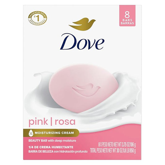 Dove Beauty Bar Soap Pink Rosa, 8 Bars for Soft, Smooth Skin, Cleans & Moisturizes 3.75 oz