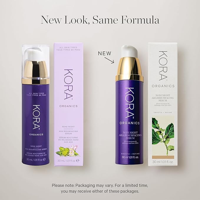 KORA Organics Noni Night AHA Resurfacing Serum, Smooth & Refine, Certified Organic, Cruelty Free, 1.01 fl oz