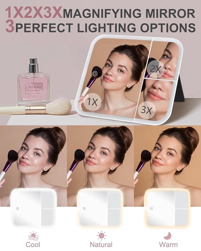 Makeup Bag with LED Lighted Mirror| Portable Makeup Organizer Train Case with 2X/3X Magnification & 3 Color Lights for Precision, Adjustable Brightness| Elegant Gift Packaging, Gift for Women, Leopard