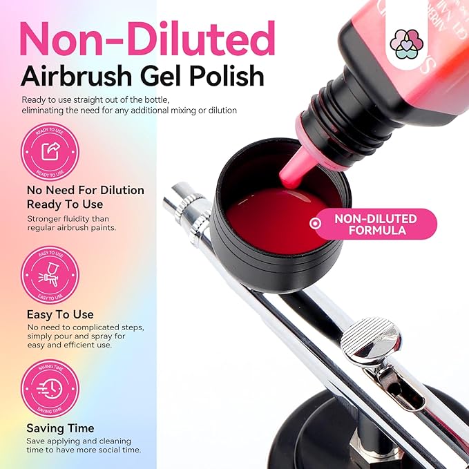 SAVILAND Airbrush Gel Nail Polish Hema-Free: Dilution-Free Fluorescent Airbrush Shine All Night Long,12 Colors Non-Acetone Glows in The Dark for Nails French Manicure DIY Salon & Party & Bar Social