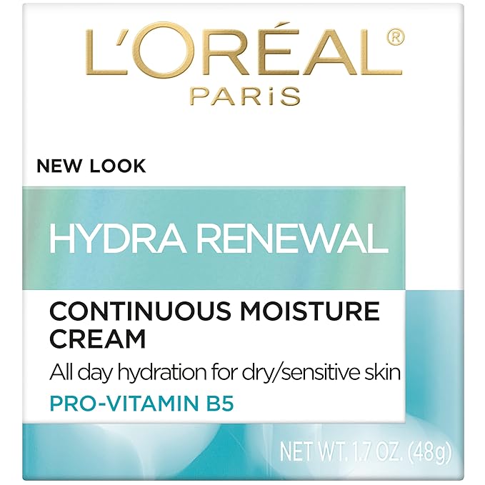 L'Oreal Paris Skincare Hydra-Renewal Face Moisturizer with Pro-Vitamin B5 for Dry Sensitive Skin, All-Day Hydration, 1.7 Oz