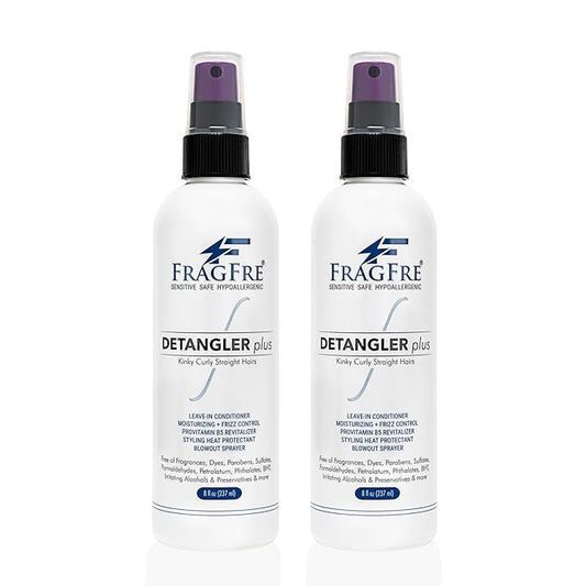 Detangler plus Styling Hair Spray 8 oz (2-Pack Gift Set) - Heat Protectant and Blowout Spray - Leave in Conditioner for Sensitive Skin - Fragrance Free Hypoallergenic Unscented