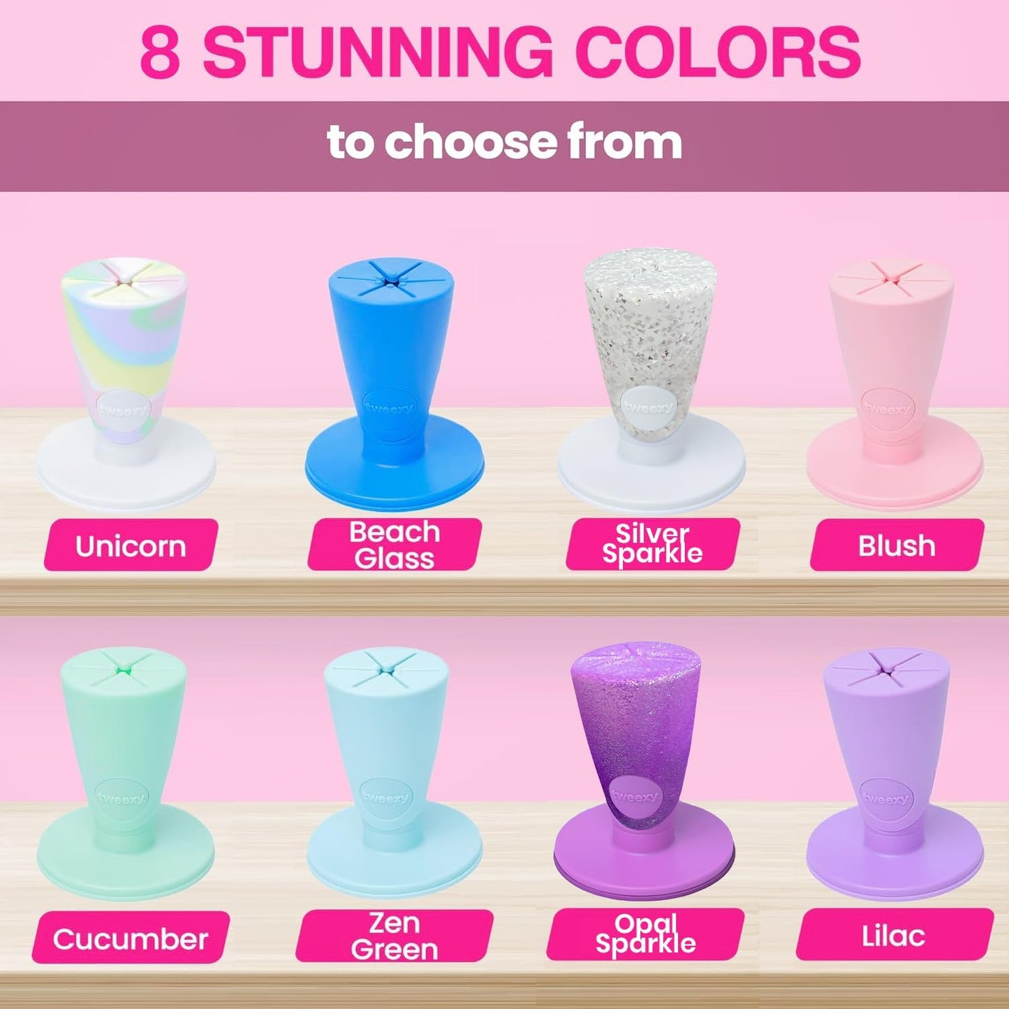 Tweexy Hinge Untippable Anti-Spill Nail Polish Holder | Smartgrip Suction Stand, Tilted for Fingernail Painting & Nail Art (Silver Sparkle)