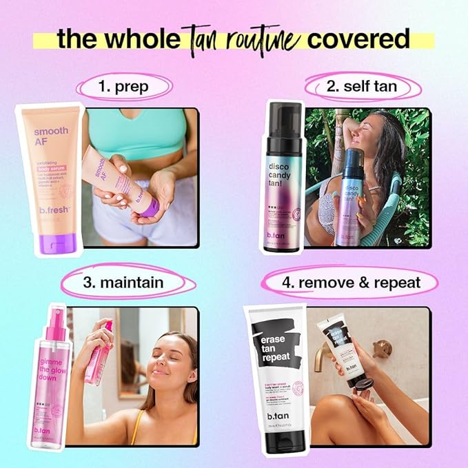 b.tan Large Candy Scented Self Tanner Mousse | Party Size Disco Candy Tan - Best, 1 Hour Express Dark Sunless Tanning Foam, Sweat-Proof & Transfer Resistant Fake Tan, Cruelty Free, 10.1 Fl Oz