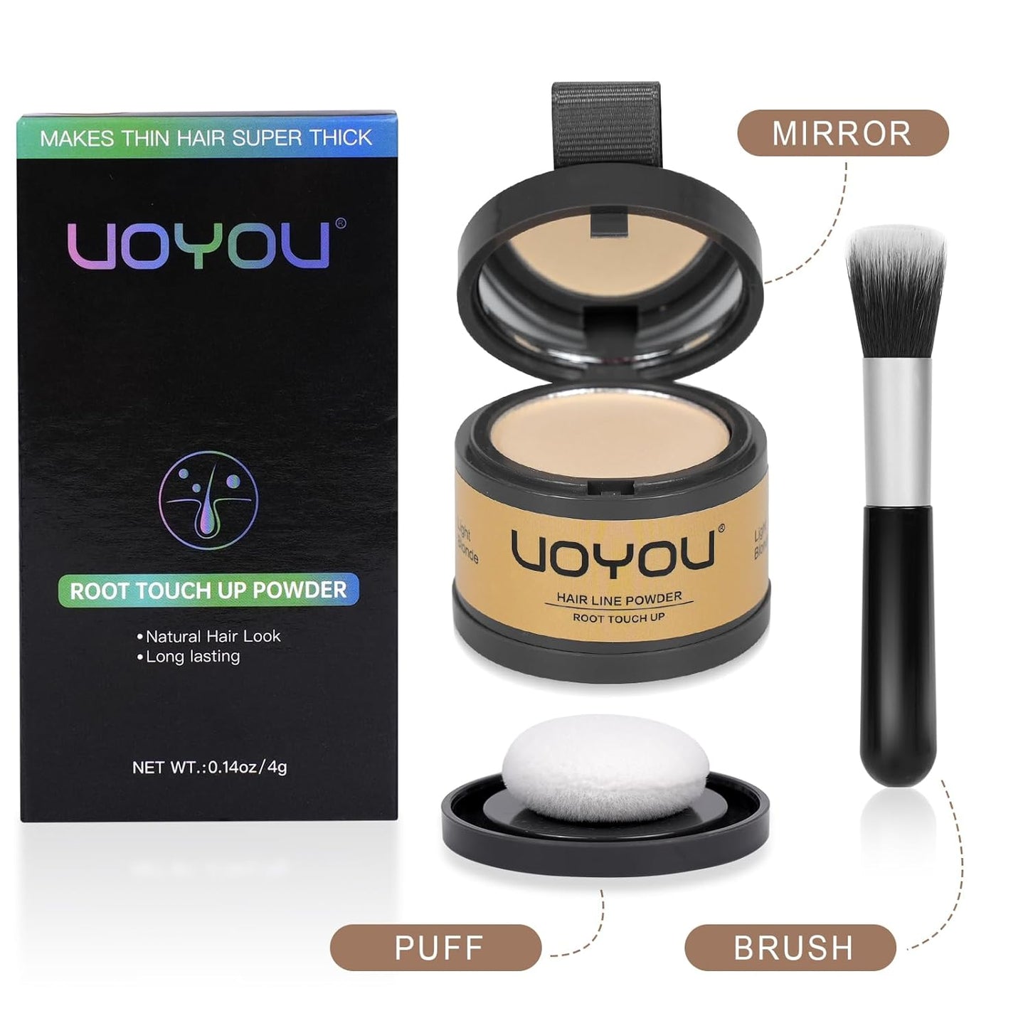 Root Touch Up Powder Instantly Conceals Hair Loss, Gray Root Cover Up Powder, Water & Sweat Resistant Hair Powder for Thinning Hair Men & Women, Includes Brush (Grey, 4g Bottle with Brush)