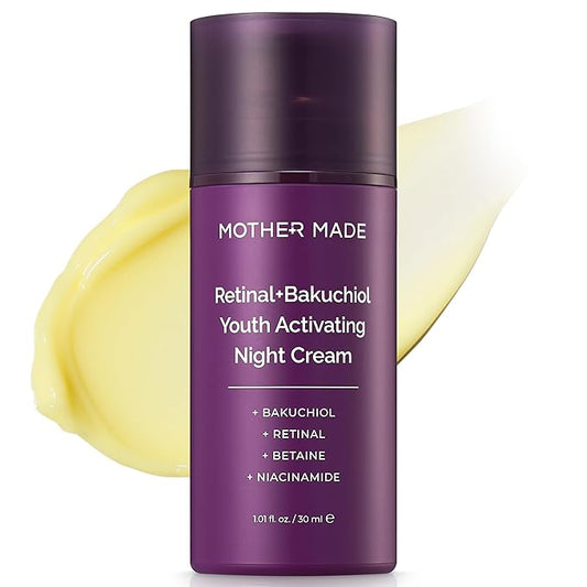 MOTHER MADE Retinol Bakuchiol Night Cream, 1 Fl Oz, Korean Retinal Face Cream to Firm Skin, Reduce Wrinkles, Fine Lines, Signs of Aging, Antiaging, Smoothing, Korean Skincare