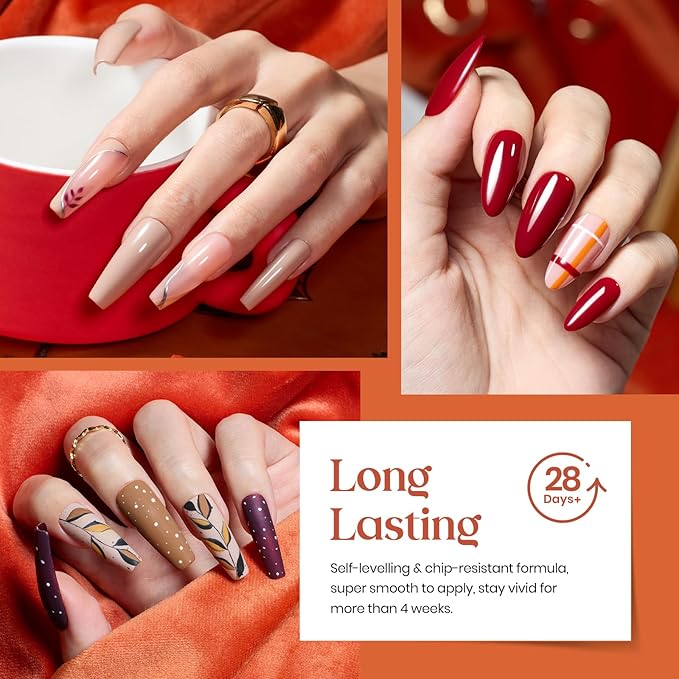 Beetles Gel Nail Polish Set - 20 Colors Cozy Campfire Shade Collection Gel Polish Set Orange Yellow Green Brown Red Shades UV LED Soak Off DIY Home Salon Manicure Gift for Women