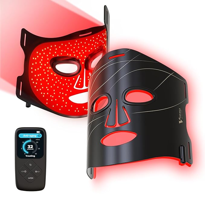 Red Light Therapy Mask: 292 LEDs High Energy Professional Infrared Red Light Therapy Device for Face Led Lighting Facial Mask Replace Photon Rejuvenation - Black