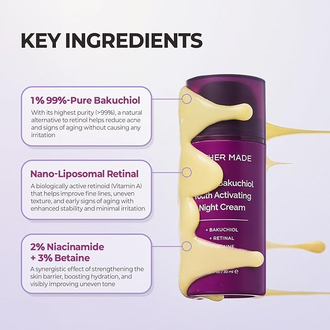MOTHER MADE Retinol Bakuchiol Night Cream, 1 Fl Oz, Korean Retinal Face Cream to Firm Skin, Reduce Wrinkles, Fine Lines, Signs of Aging, Antiaging, Smoothing, Korean Skincare