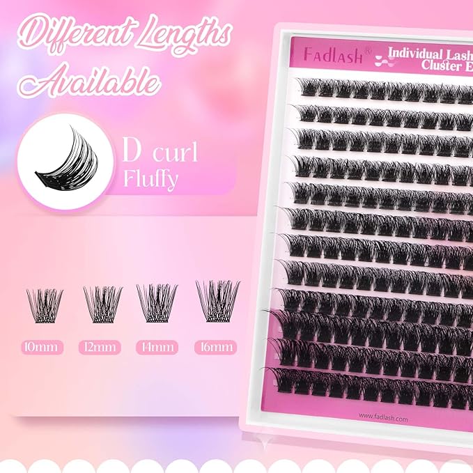 Lash Clusters 10-16mm 144pcs Mixed Tray Individual Lashes D Curl Individual Lashes Cluster Eyelash Extensions DIY Lash Extensions Eyelash Clusters Eyelash Extension Kit at Home (J02-0.07D, 10-16mm)