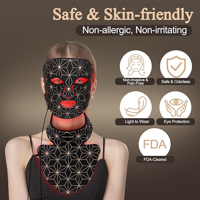 Red Light Therapy for Face and Neck, 8 Colors LED Face Mask Light Therapy with 850NM Near Infrared, 3000 mAh Rechargeable 6-In-1 Red Light Therapy Mask Set Skin Care Device for Skin Rejuvenation