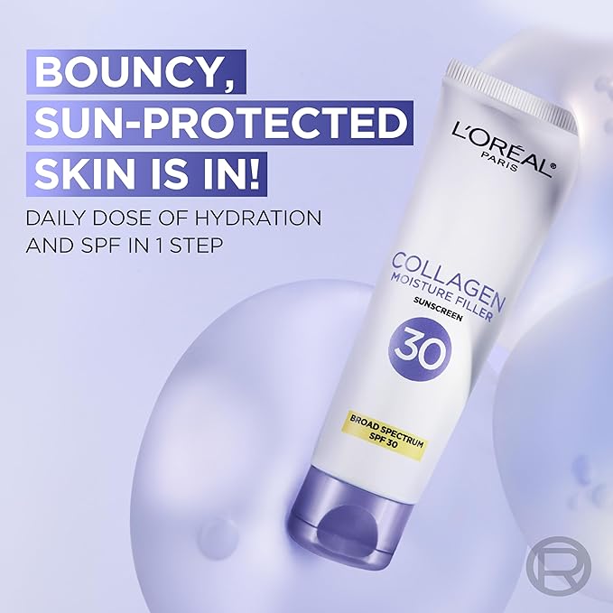 L'Oreal Paris Collagen Moisture Filler Face Cream with Broad Spectrum SPF 30, Anti-Aging Moisturizer and Daily Sunscreen, Includes Face Serum Sample