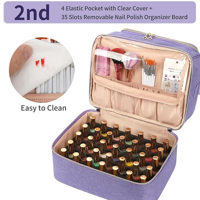 CUBETASTIC Nail Polish Organizer Case, Nail Supplies Storage Box Holds 45 Bottles Nail Polish & Nail Lamp, Travel Nail Tech Carrying Case, Nail Kit Bag For Nail Stuff & Manicure Tools