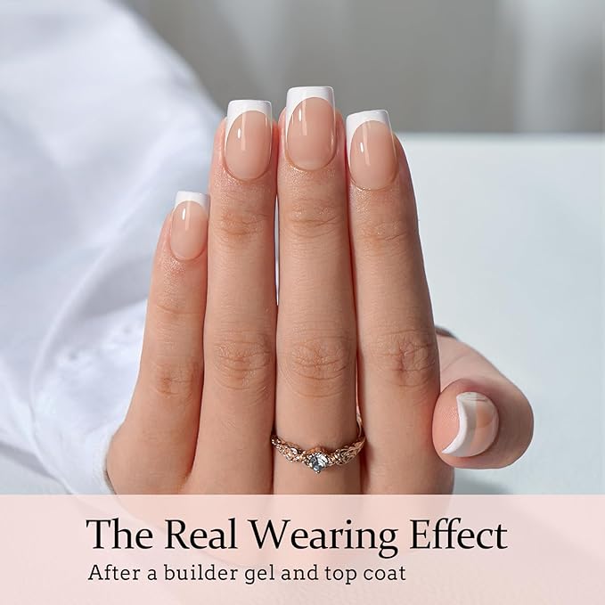 BTArtboxnails XCOATTIPS French Tip Nails - Short Press On Nails, 160 Pcs Nude Square Soft Gel Nail Tips Pre-applied Tip Primer & Base Coat, No Need File False Nails for Home DIY, 16 Sizes