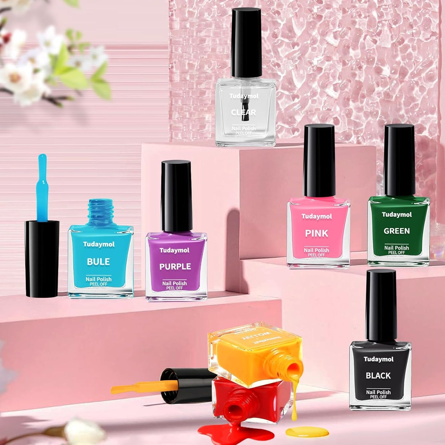 Tudaymol Nail Polish Set for Kids - Water-Based Peelable Polish-8 Colors with Glitter, Gems, Stickers, Pens, Tools, DIY Nail Art Kit, Non-Toxic Girl Toys Birthday Gift for Girls Ages 6 7 8 9 10 11 12