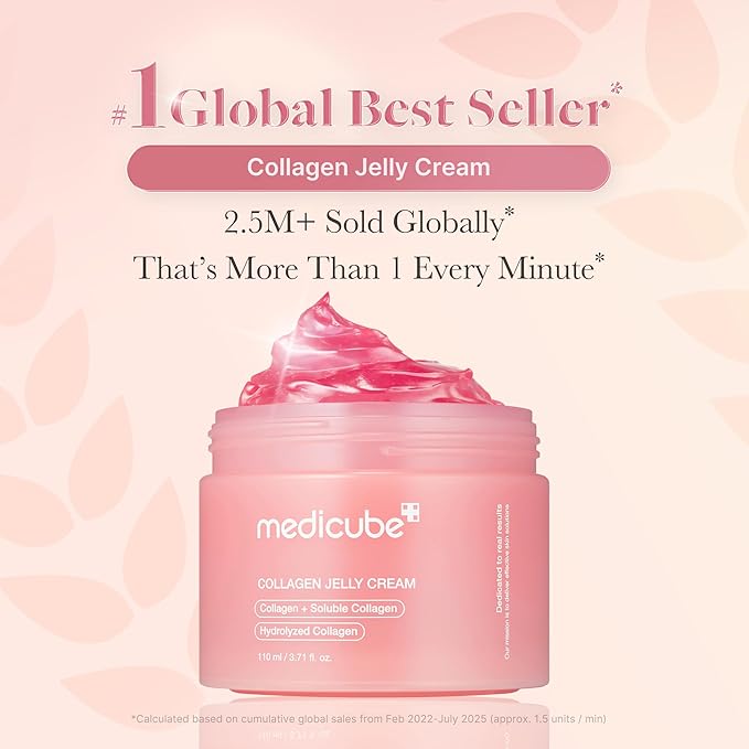 medicube Pink Glass Glow Duo for Uneven skin: Collagen Jelly Cream 110ml and Salmon DNA PDRN pink collagen jelly gel mask (4ea)