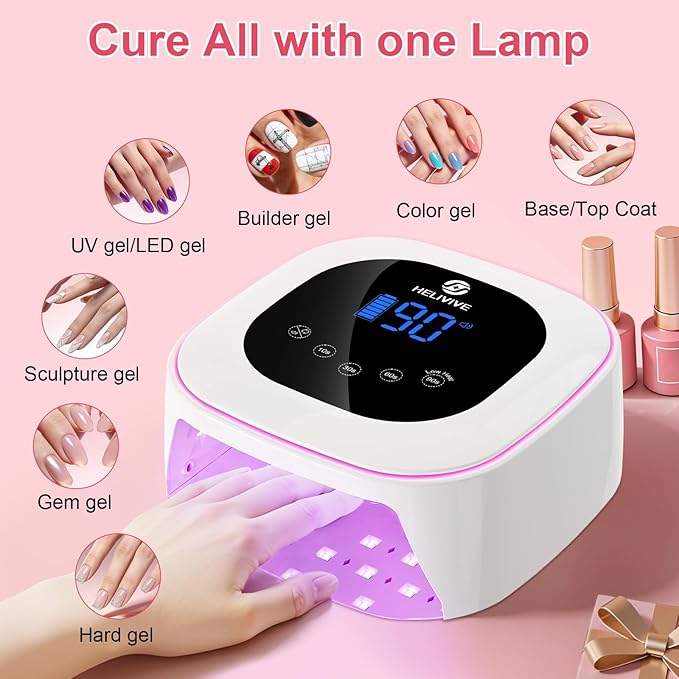 Cordless UV LED Nail Lamp, 80W Rechargeable Nail Dryer with 4 Timers, Atmosphere Light & Mirror Base, UV Light for All Gel Nails, Ideal for Training,Nail Art Practice,Home & Salon Use (White)
