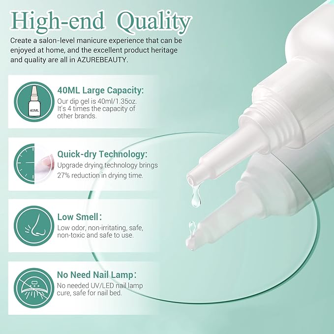 AZUREBEAUTY Dip Powder Base Coat 40ml Large Capacity Dip Base Coat for Refill Dipping Powder Liquid Set French Nail Art Manicure Beginner DIY Salon Home