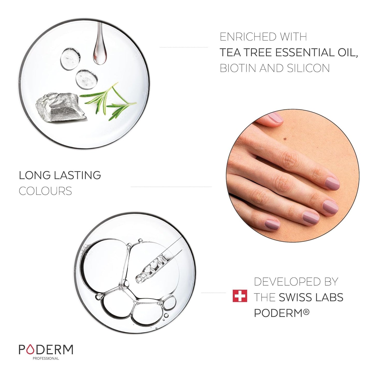 PODERM - Nail Polish – Enriched with Tea Tree – Improves nail appearance – Ingredients Natural/Vegan - foot/hand - Swiss Made (Lavender)