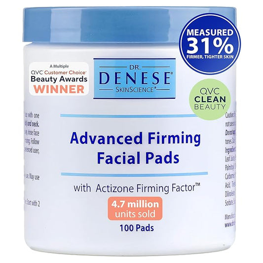 Dr. Denese SkinScience Advanced Firming Facial Pads 100 Count – Professional Exfoliator with Glycolic Acid, Peptides and Aloe for Smooth Radiant Skin, Refined Pores – Dermatologist Tested Cruelty Free