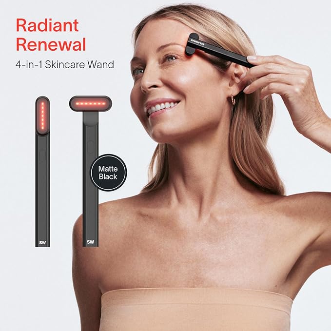 Solawave 4-in-1 Radiant Renewal Facial Wand | Red Light Therapy for Face and Neck | Galvanic Skincare Wand & Facial Massager | Anti-Aging Wrinkle Reduction | Solawave Original | Matte Black
