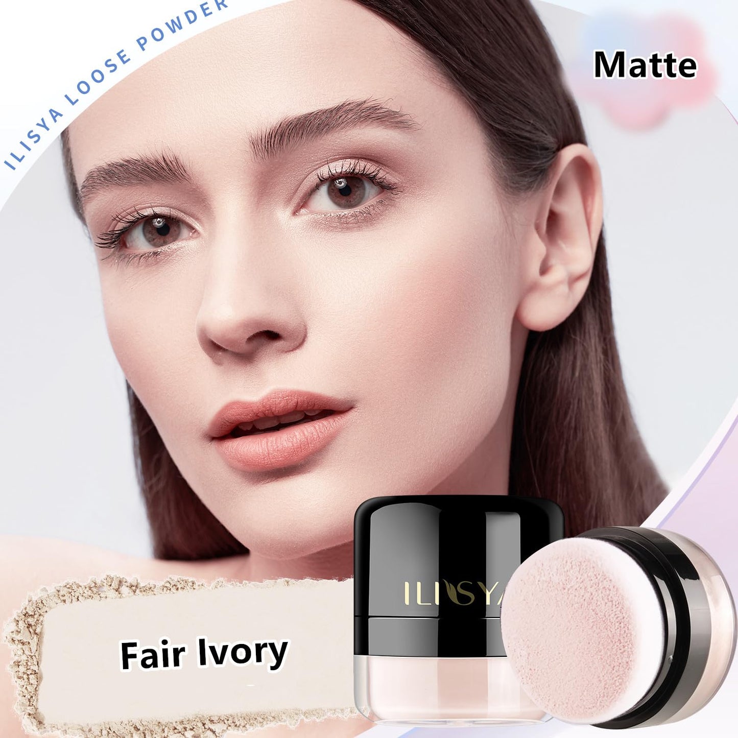 Setting Powder Lightweight Loose Powder Finishing Powder Long-Lasting Face Powder Waterproof with Soft Mushroom Powder Puff & Mirror, Matte Finish (Fair Ivory)-3 Boxes