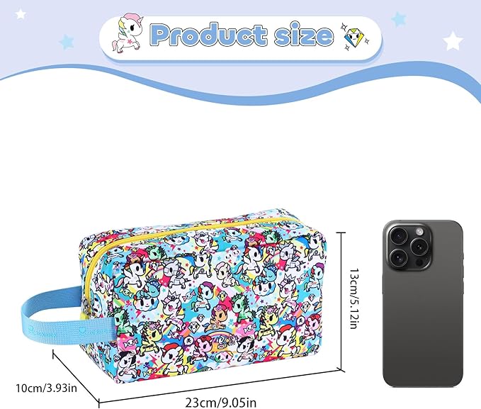 Tokidoki Makeup Bag for Women, Large Capacity Cosmetic Organizer & Toiletry Pouch with Handle, Official Licensed Unicorno Travel Cartoon Portable Makeup Case