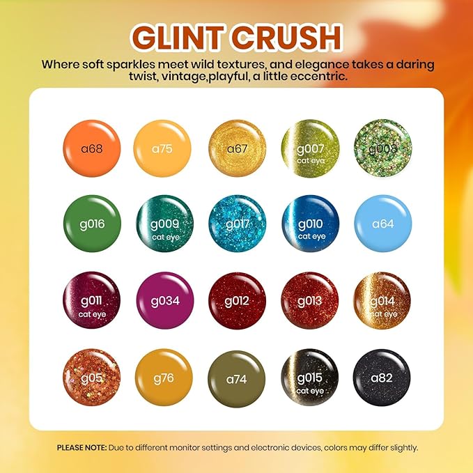 Beetles Gel Nail Polish Set – Glint Crush 20 Colors Cat Eye Gel Polish, Red Green Gold Glitter Black with Base Glossy Matte Top Coat Soak Off UV LED New Year Manicure Kit DIY Salon