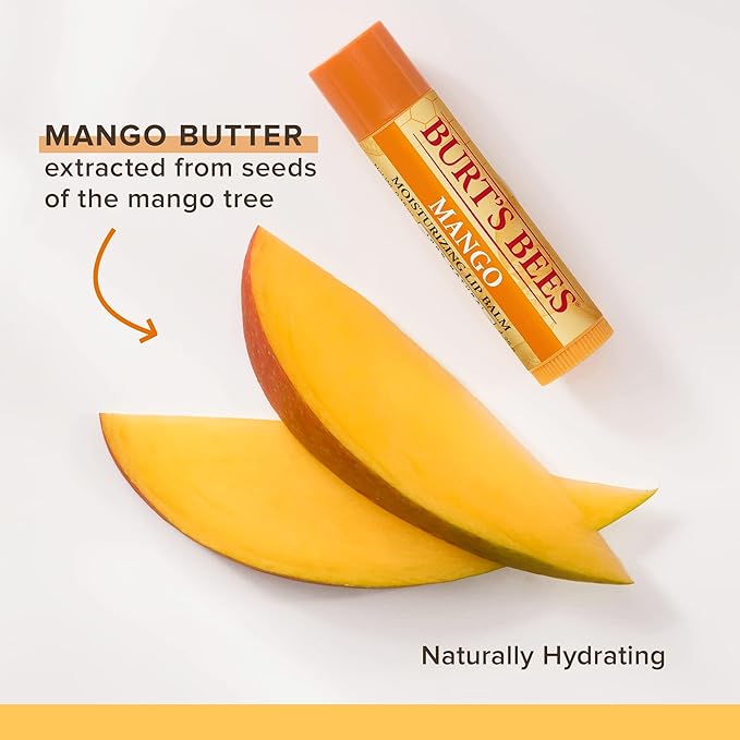 Burt's Bees Lip Balm - Mango, Lip Moisturizer With Responsibly Sourced Beeswax, Tint-Free, Natural Origin Conditioning Treatment, 2 Tubes, 0.15 oz. (Pack of 2)