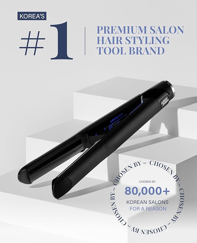 GLAMPALM Hair Straightener 1" Ceramic Volumizing Flat Iron Infused with Vita C, Korea's No.1 Professional Salon Tool, Curved Plates, Dual Voltage, Digital LED (210°–450°), 20s Fast Heat-Up (GP202T)