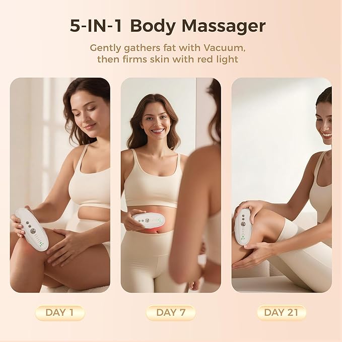 5-in-1 Lymphatic Drainage Massager, Microcurrent & Red Blue LED Massager with LIPO Vacuum, Facial and Body Contouring Tool for Abdomen, Thighs, Arms & Face