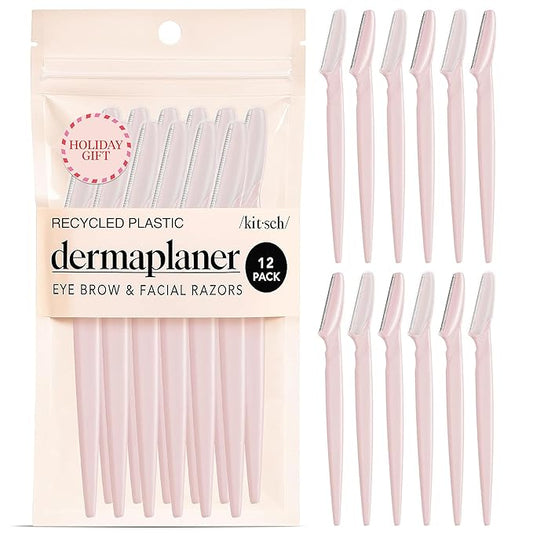 Kitsch Dermaplane Razor for Women Face – Face Razors for Women & Men, Eyebrow Trimmer & Face Shaver – Exfoliating Facial Razor & Skin Care Tool for Smoother Skin - Blush, 12 pcs