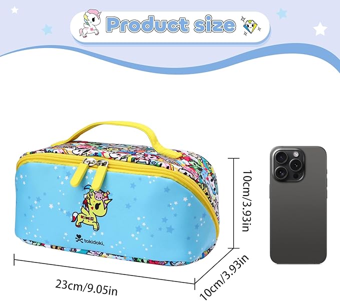 Tokidoki Makeup Bag for Women, Large Capacity Cosmetic Organizer & Toiletry Pouch with Handle, Official Licensed Unicorno Travel Cartoon Portable Makeup Case