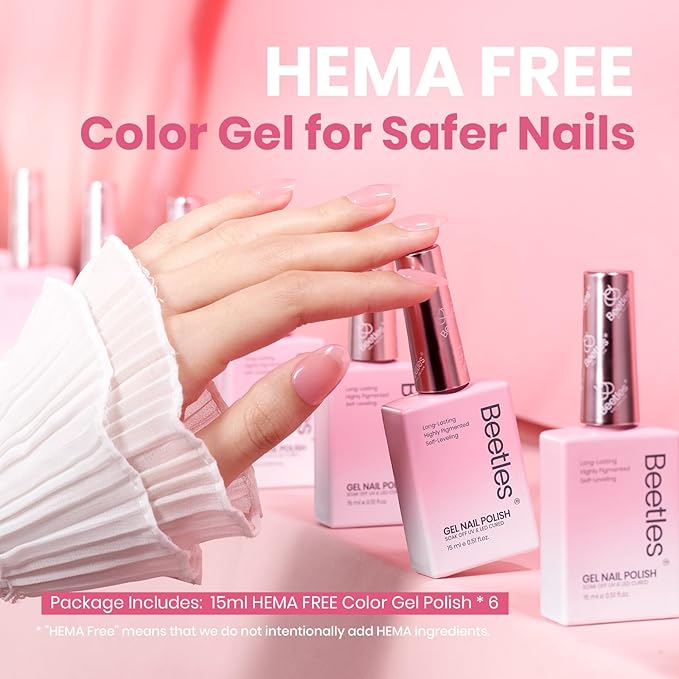 Beetles Jelly Gel Nail Polish Set - 6 Colors 15ML Full Size Hema Free Nude Pink Brown Milky White Sheer Gel Polish Kit Translucent Effect Soak Off UV Colorful Bottle Gel Gift for Women