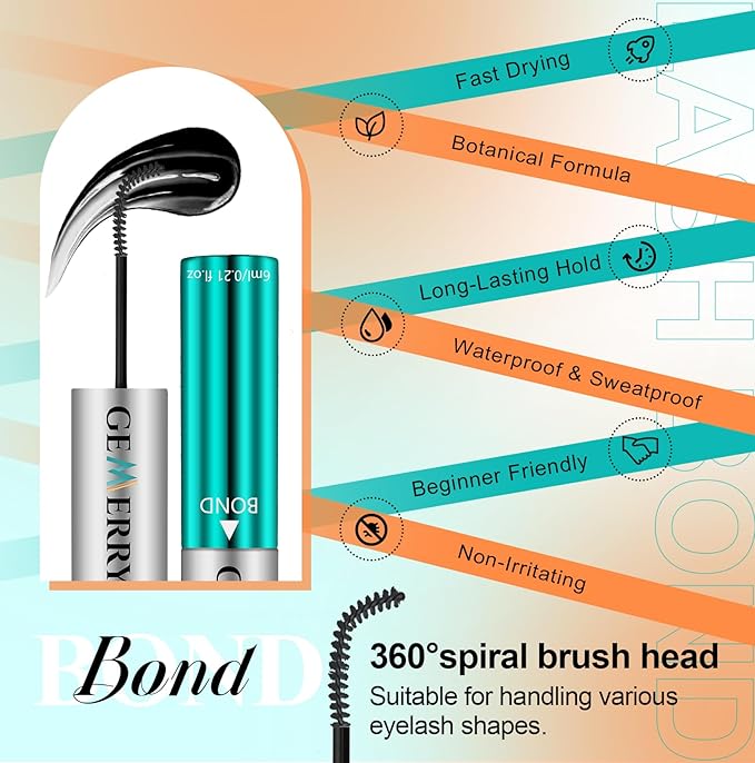 GEMERRY Lash Bond and Seal Waterproof 12ml Lash Cluster Glue for Eyelash Clusters Long Lasting for 72-96 Hours Eyelash Glue for Self Use at Home