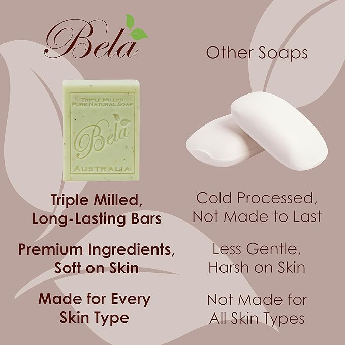 BELA Soap Bar Variety Pack, Pure Goats Milk, Honey, and Sea Salt, Long Lasting, Triple Milled Face Hand and Body Soap Enriched with Organic Shea Butter