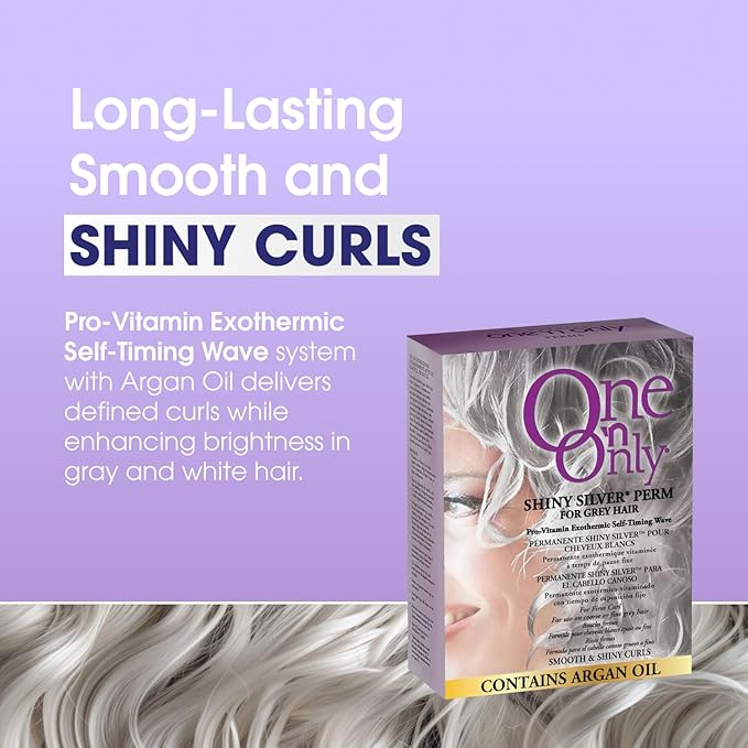 One 'n Only Shiny Silver Perm Kit - Self Heating Home Perms for Women with Argan Oil - Hair Treatment for Soft, Manageable Curls with Gray Hair (1 Box)