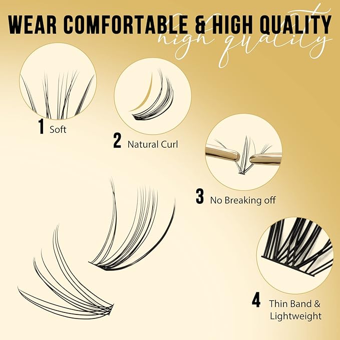 QUEWEL Lash Clusters 320Pcs Cluster Lashes 10D+20D C Curl Lash Cluster Eyelash Extensions Mix12-18mm Individual Eyelashes Clusters Wispy Lash Clusters Thin Band Soft to Use at Home(10D+20D C Mix12-18)