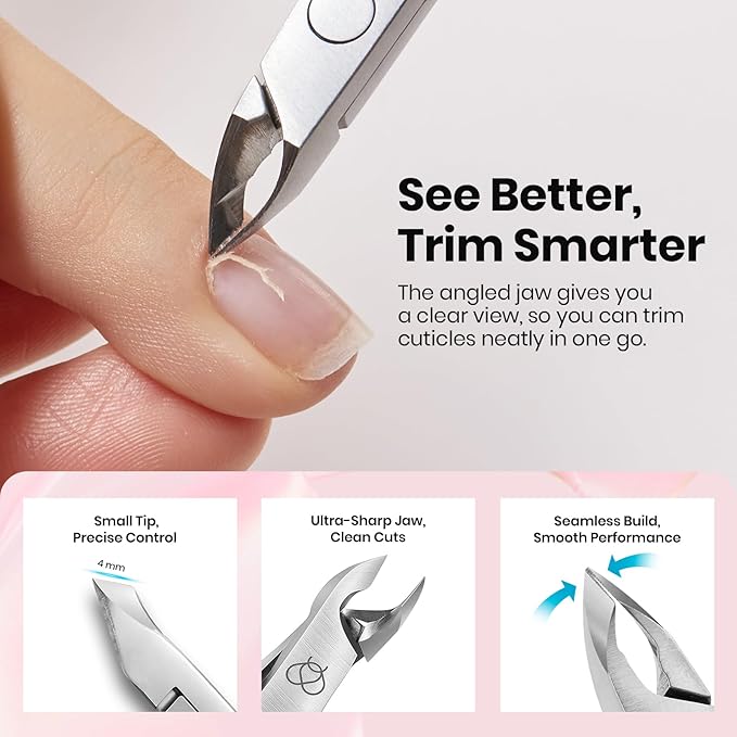 Beetles Manicure Kit for Women with Cuticle Remover, 3 PCS Pink Manicure Set Cuticle Trimmer Dual End Cuticles Pusher Clean Nails Tip Dirt Pusher with Storage Pouch Nail Prep Kit for Gel Nail Polish