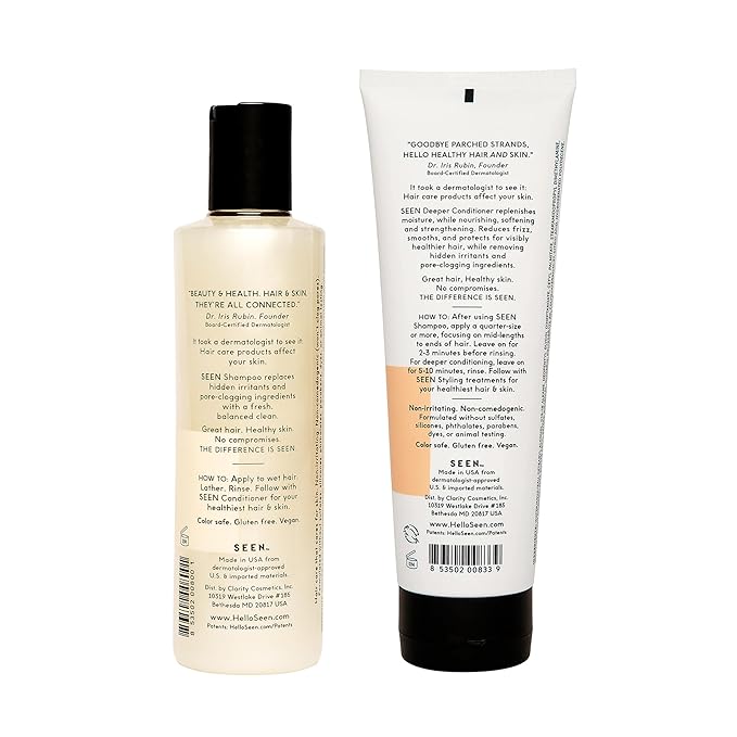 SEEN Shampoo & Deeper Conditioner Bundle, Scented - Non-Comedogenic Hair Care Set, Dermatologist-Developed, Safe for Sensitive, Eczema & Acne-Prone Skin