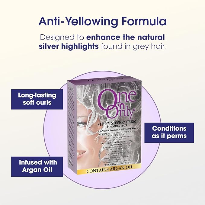 One 'n Only Shiny Silver Perm Kit - Self Heating Home Perms for Women with Argan Oil - Hair Treatment for Soft, Manageable Curls with Gray Hair (1 Box)