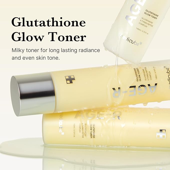 medicube All Over Glow Skin Duo: Deep Vitamin C Golden Capsule Face Moisturizer and Age-R Glutathione Glow Milky Toner