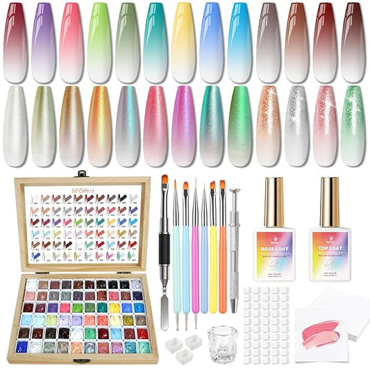 Sponge Pat Gel Polish Palette, 60 Colors Ombre Gel Nail Polish Kit, Gradient Blush Blooming Painting Pigment Patting French Manicure Tools Nails Art DIY Home (60 Colors Set)