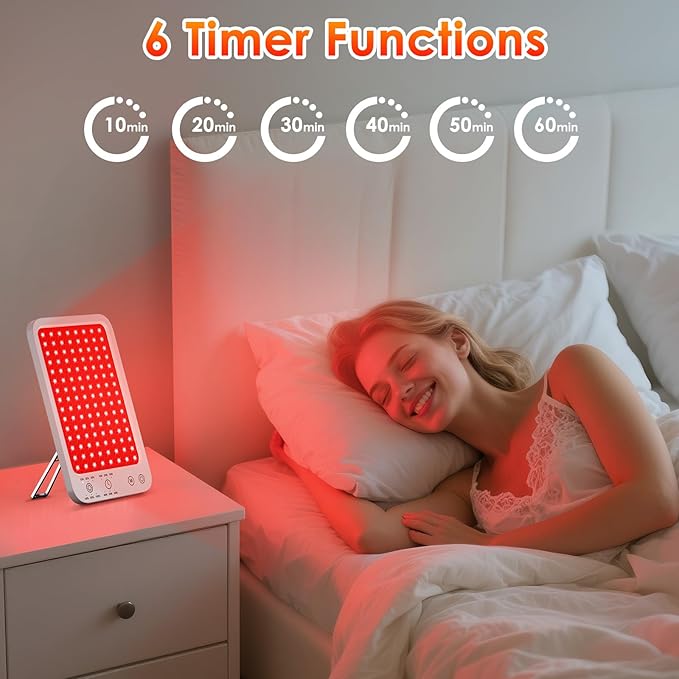 Red Light Therapy for Face Body, Red Light Panel with Adjustable Stand, 660nm and 850nm Near Infrared Therapy Lamp with 3 Modes, 6 Adjustable Brightness and Timer, Home and Travel Use,Gift for Women
