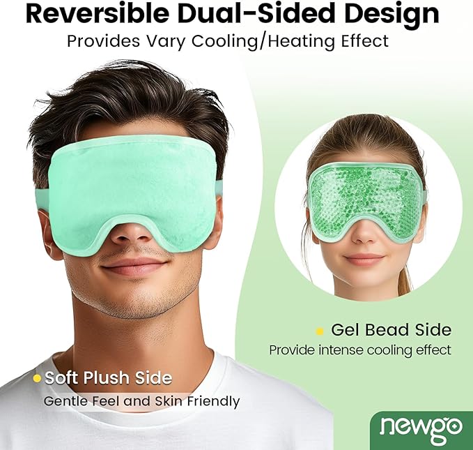 NEWGO Cooling Eye Mask for Puffy Eyes, Cold Eye Mask Eye Ice Pack for After Eyes Surgery, Tension Stress Relief, Itchy Eyes, Headaches, Dark Circles - Blue (Green)
