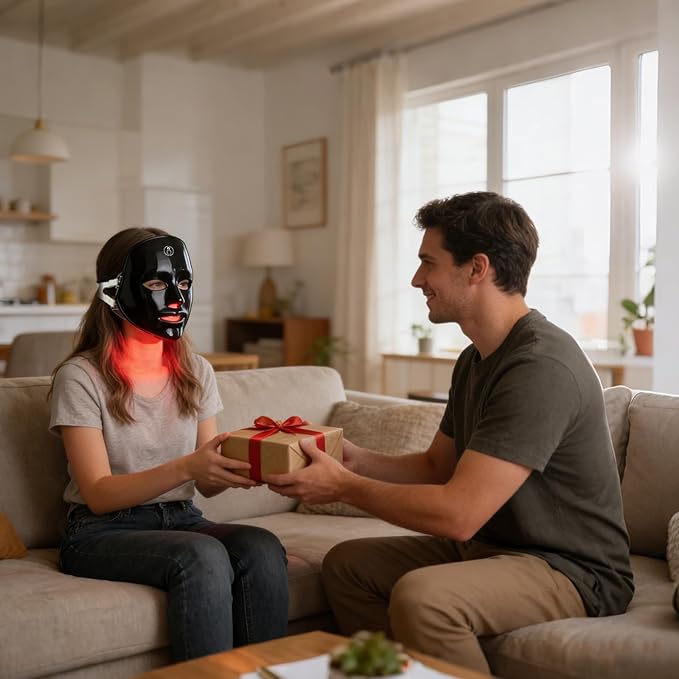 SUERBEATY Red Light Mask For Face, 7-1 Colors Red Light Face Mask, Facial Skincare At Home, Cordless, Portable and Rechargeable,Black