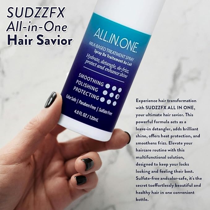 SUDZZFX ALL IN ONE Powerful Leave-in Hair Detangler - Creates Shine - Heat Protection - Smoothes Frizzy Hair - Color Safe - Sulfate Free 4.0 Fl Oz