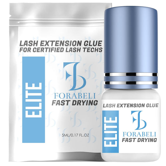 Forabeli Elite Eyelash Extension Glue - 1 Sec Fast Dry, 7 Week Retention, Maximum Bonding Power, Black Lash Adhesive for Professional Use